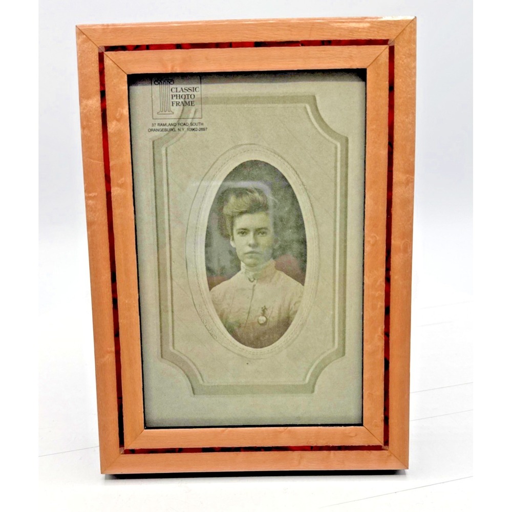 Vintage Birch Wood Red Tortoiseshell Inlay Easel Back Photo Frame  5" x  7"